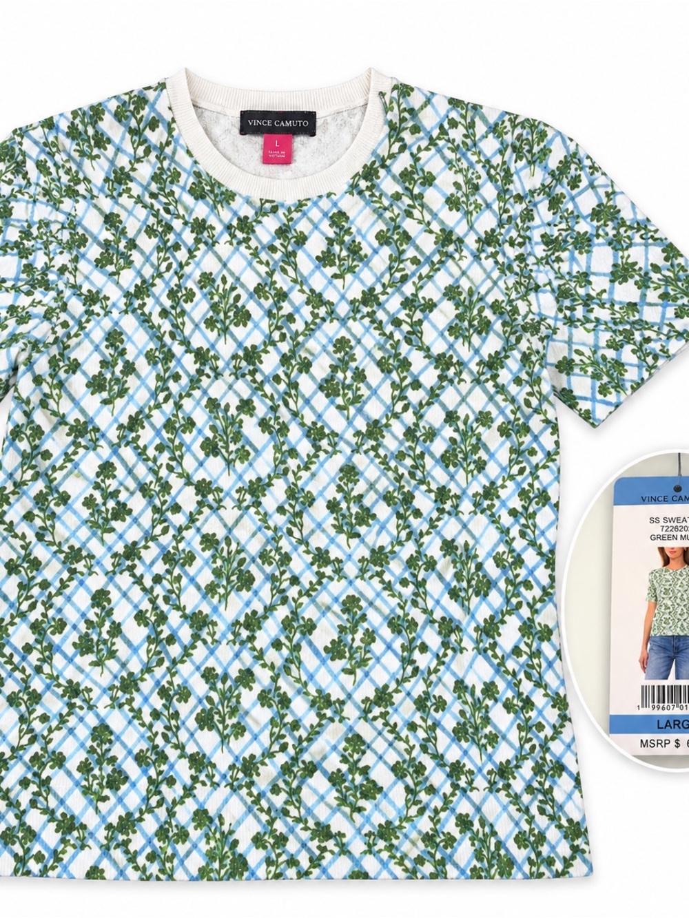 Vince Camuto Green & Blue Floral Plaid Short-Sleeve Shirt
